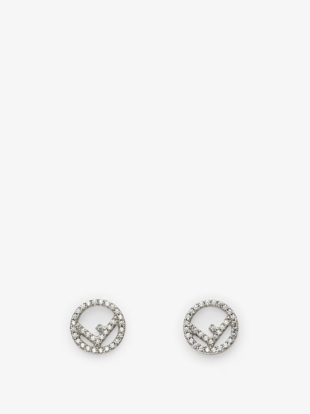 Fendi Silver Crystal Logo Circle Stud Earrings